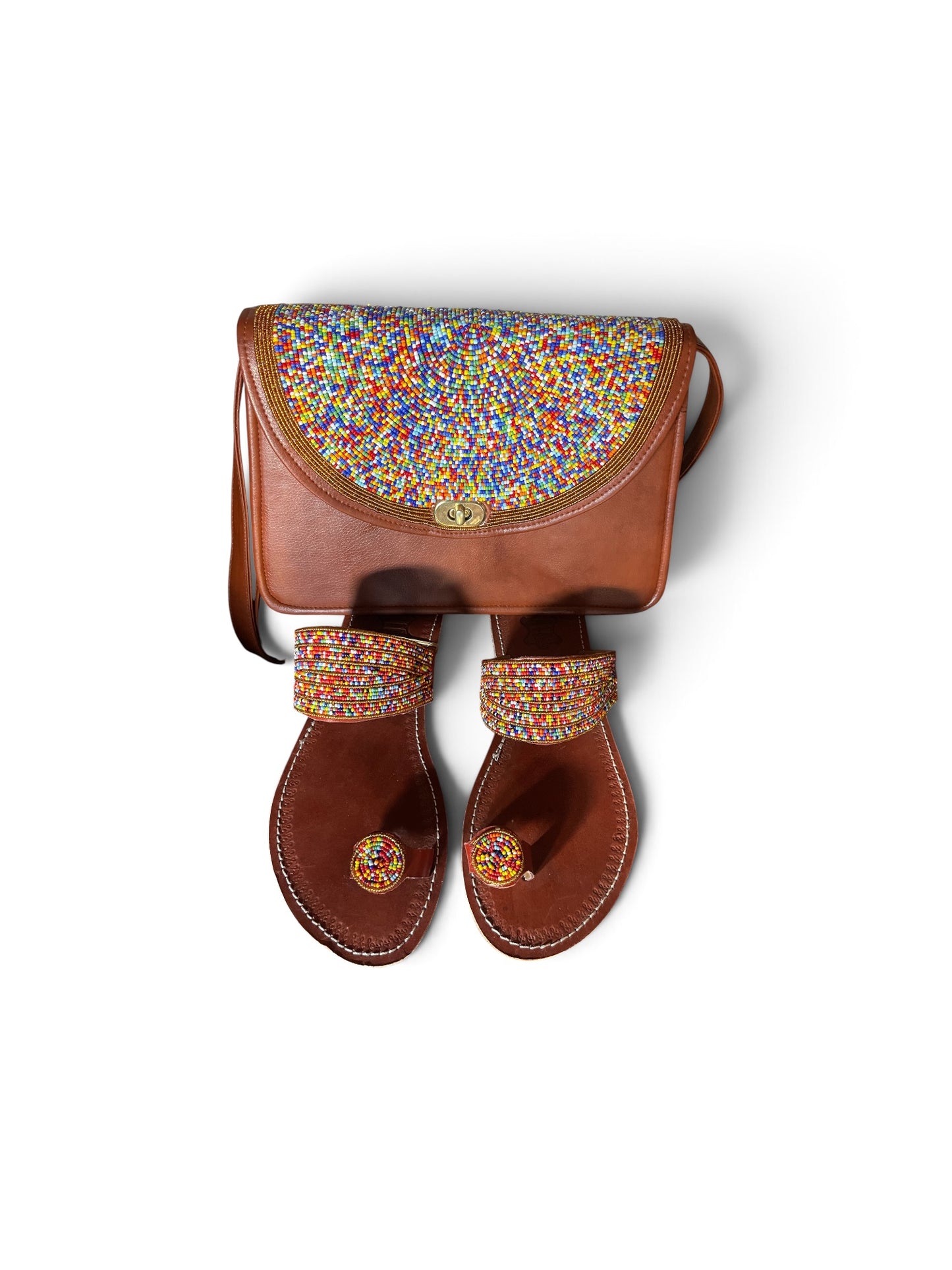 Leather beaded sling bag + beaded Sandals