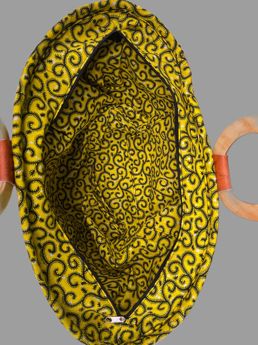 Achie: Makuti with wooden Handles and Kitenge Fabric