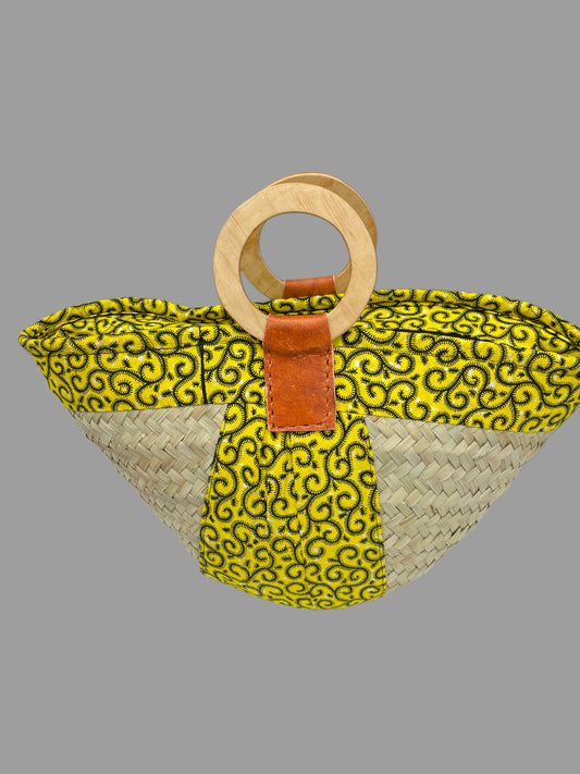 Achie: Makuti with wooden Handles and Kitenge Fabric